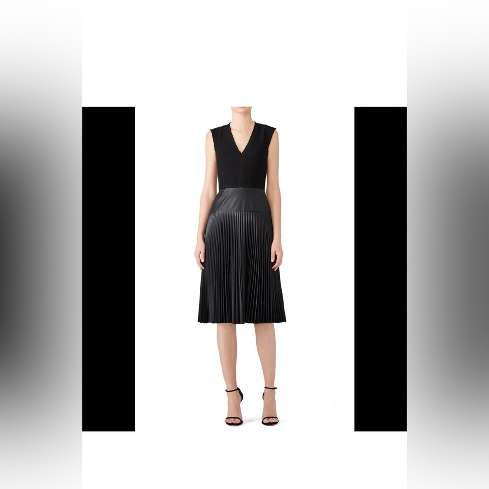 Rebecca Taylor V-Neck Faux Leather / Knit Dress | Size 0 | Black